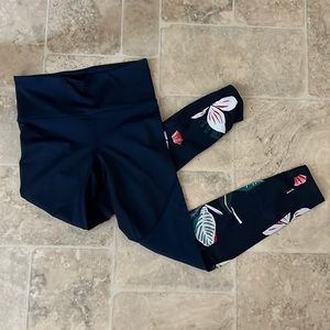 Navy Leggings with Mesh Panels and Floral Detail